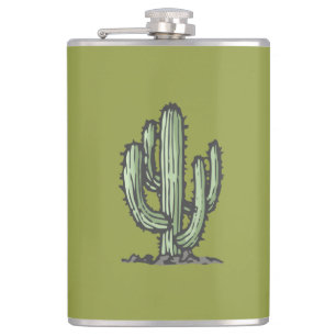 Illustratie met de hand getekend door Cactus Plant Heupfles