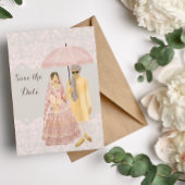 Illustratie met een Indiase paraplu met roze parap Save The Date
