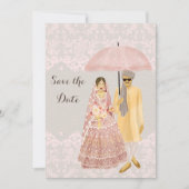 Illustratie met een Indiase paraplu met roze parap Save The Date (Voorkant)