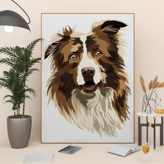 Illustratie met hand-gekleurd rand collie poster