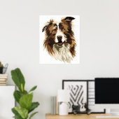 Illustratie met hand-gekleurd rand collie poster (Thuiskantoor)
