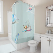 illustratie met handgetrokken waterverf zeilboot douchegordijn (In situ)