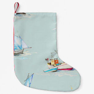 illustratie met handgetrokken waterverf zeilboot kleine kerstsok