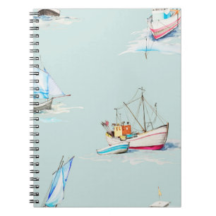 illustratie met handgetrokken waterverf zeilboot notitieboek