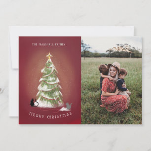 Illustratie met kerstboom Red Holiday Foto Feestdagenkaart