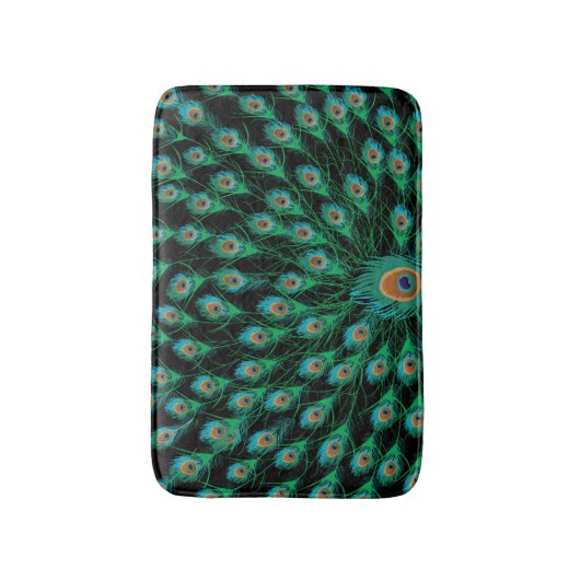 Illustratie met Peacock-veren op zwart Badmat (Voorkant Verticaal)