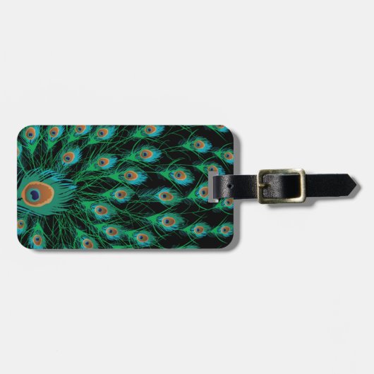 Illustratie met Peacock-veren op zwart Bagagelabel (Voorkant horizontaal)