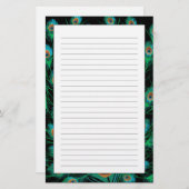 Illustratie met Peacock-veren op zwart Briefpapier (Voorkant / Achterkant)