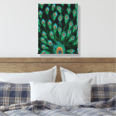 Illustratie met Peacock-veren op zwart Canvas Afdruk (Insitu (Slaapkamer))
