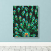 Illustratie met Peacock-veren op zwart Canvas Afdruk (Insitu (Houten vloer))