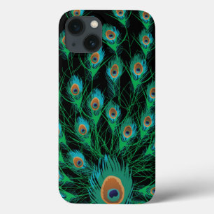 Illustratie met Peacock-veren op zwart Case-Mate iPhone Case