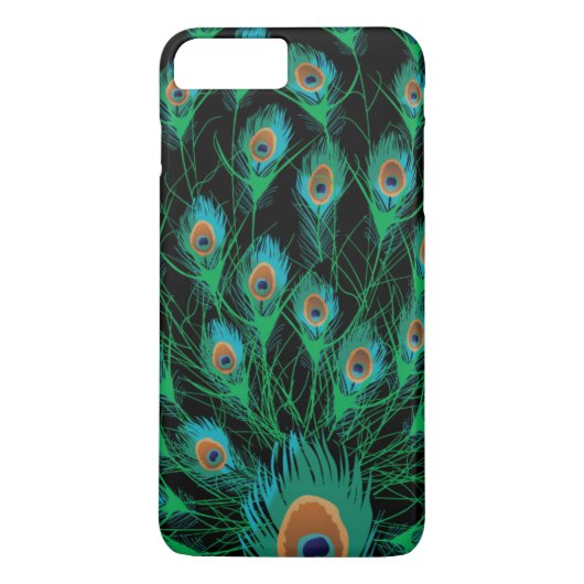 Illustratie met Peacock-veren op zwart Case-Mate iPhone Case (Achterkant)