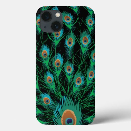 Illustratie met Peacock-veren op zwart Case-Mate iPhone Case (Achterkant)
