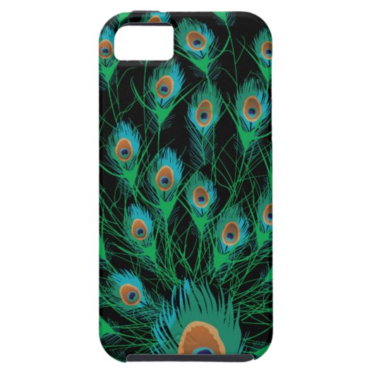 Illustratie met Peacock-veren op zwart Case-Mate iPhone Case (Achterkant)