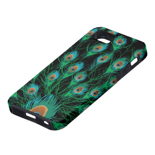Illustratie met Peacock-veren op zwart Case-Mate iPhone Case (Onderkant)