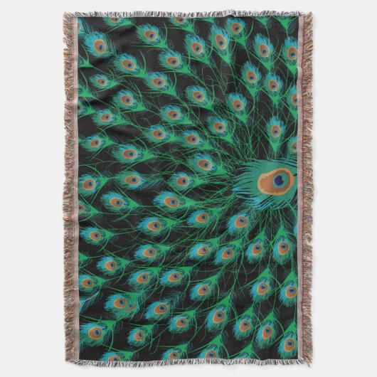 Illustratie met Peacock-veren op zwart Deken (Voorkant Verticaal)