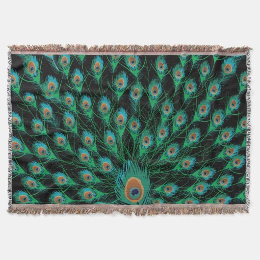 Illustratie met Peacock-veren op zwart Deken (Voorkant)