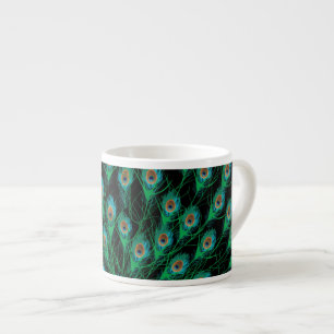 Illustratie met Peacock-veren op zwart Espresso Kop
