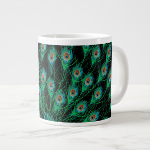 Illustratie met Peacock-veren op zwart Grote Koffiekop