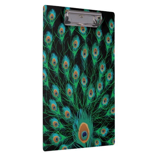 Illustratie met Peacock-veren op zwart Klembord (Rechts)