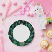 Illustratie met Peacock-veren op zwart Papieren Bordje (Feest)