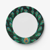 Illustratie met Peacock-veren op zwart Papieren Bordje (Voorkant)