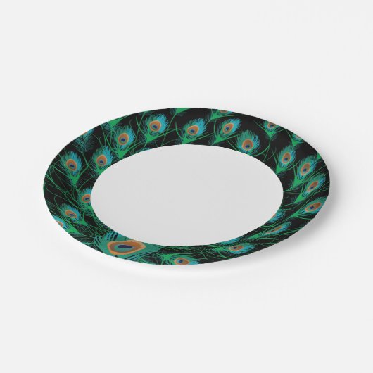 Illustratie met Peacock-veren op zwart Papieren Bordje (Gekanteld)