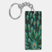 Illustratie met Peacock-veren op zwart Sleutelhanger (Voorkant Links)