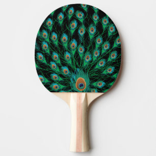 Illustratie met Peacock-veren op zwart Tafeltennisbatje