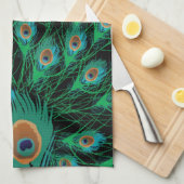 Illustratie met Peacock-veren op zwart Theedoek (Quarter Fold)