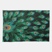 Illustratie met Peacock-veren op zwart Theedoek (Horizontaal)