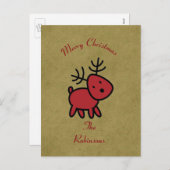 Illustratie met rode kerstrenrendieren feestdagenkaart (Voorkant / Achterkant)