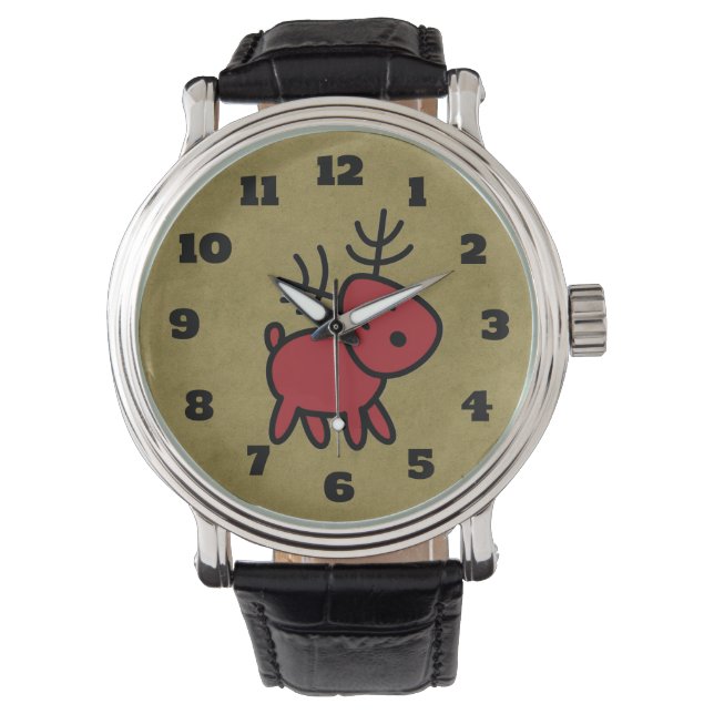 Illustratie met rode kerstrenrendieren horloge (Voorkant)