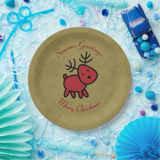 Illustratie met rode kerstrenrendieren papieren bordje (Feest)