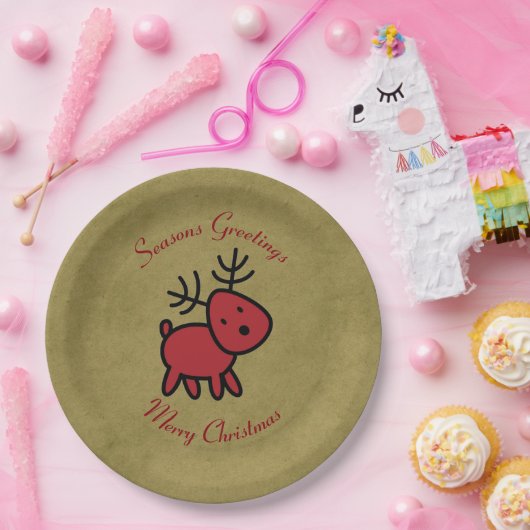 Illustratie met rode kerstrenrendieren papieren bordje (Feest)