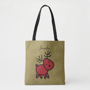 Illustratie met rode kerstrenrenrendieren op maat tote bag