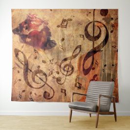 illustratie met roos en viool wandkleed