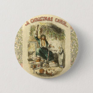 Illustratie met scrollende kerstcarol ronde button 5,7 cm