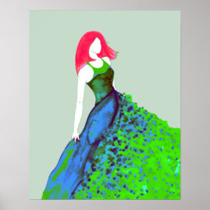 Illustratie mode - Groene-Blauwe Groot Poster