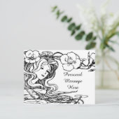 Illustratie Mooie Dame Stromend Haar & Bloemen Briefkaart (Staand voorkant)