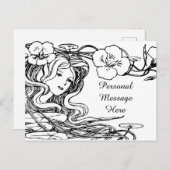 Illustratie Mooie Dame Stromend Haar & Bloemen Briefkaart (Voorkant / Achterkant)