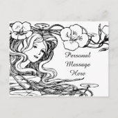 Illustratie Mooie Dame Stromend Haar & Bloemen Briefkaart (Voorkant)