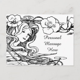 Illustratie Mooie Dame Stromend Haar & Bloemen Briefkaart