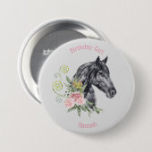 Illustratie mooie paarden - meisje van de geboorte ronde button 7,6 cm (Voorkant /achterkant)