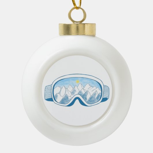 Illustratie Mountain Ski Goggles Keramische Bal Ornament (Voorkant)