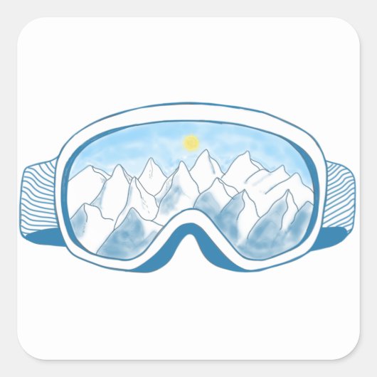 Illustratie Mountain Ski Goggles Vierkante Sticker (Voorkant)