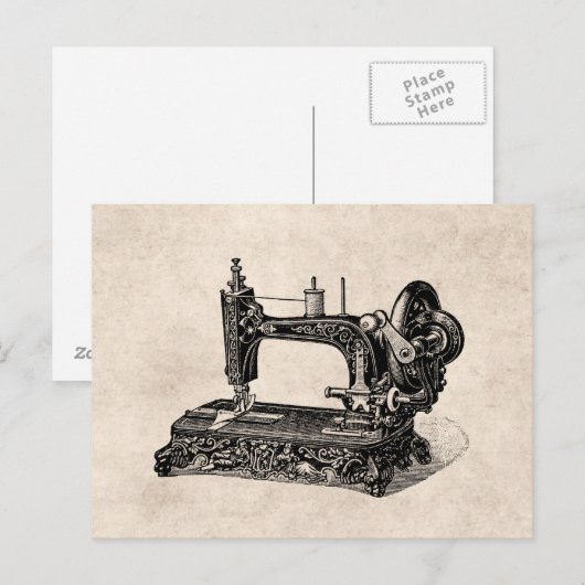  illustratie naaimachine 1800s briefkaart (Voorkant / Achterkant)