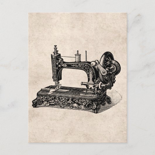 illustratie naaimachine 1800s briefkaart (Voorkant)