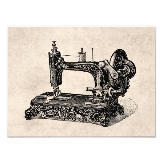  illustratie naaimachine 1800s foto afdruk (Voorkant)