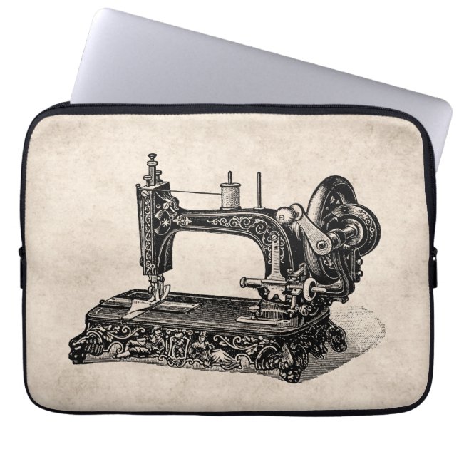  illustratie naaimachine 1800s laptop sleeve (Voorkant)